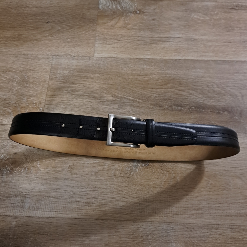 Tasso Elba Black Silver Handcrafted Genuine Italian Leather Belt Men Size 34/85